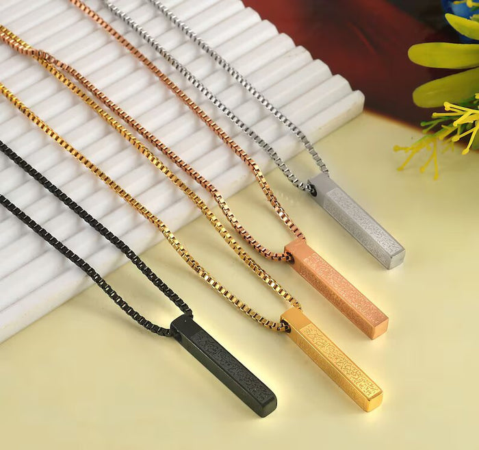 Elegant Ayat Ul Kursi 3D Bar Necklace: Islamic Calligraphy, Spiritual Jewelry Gift