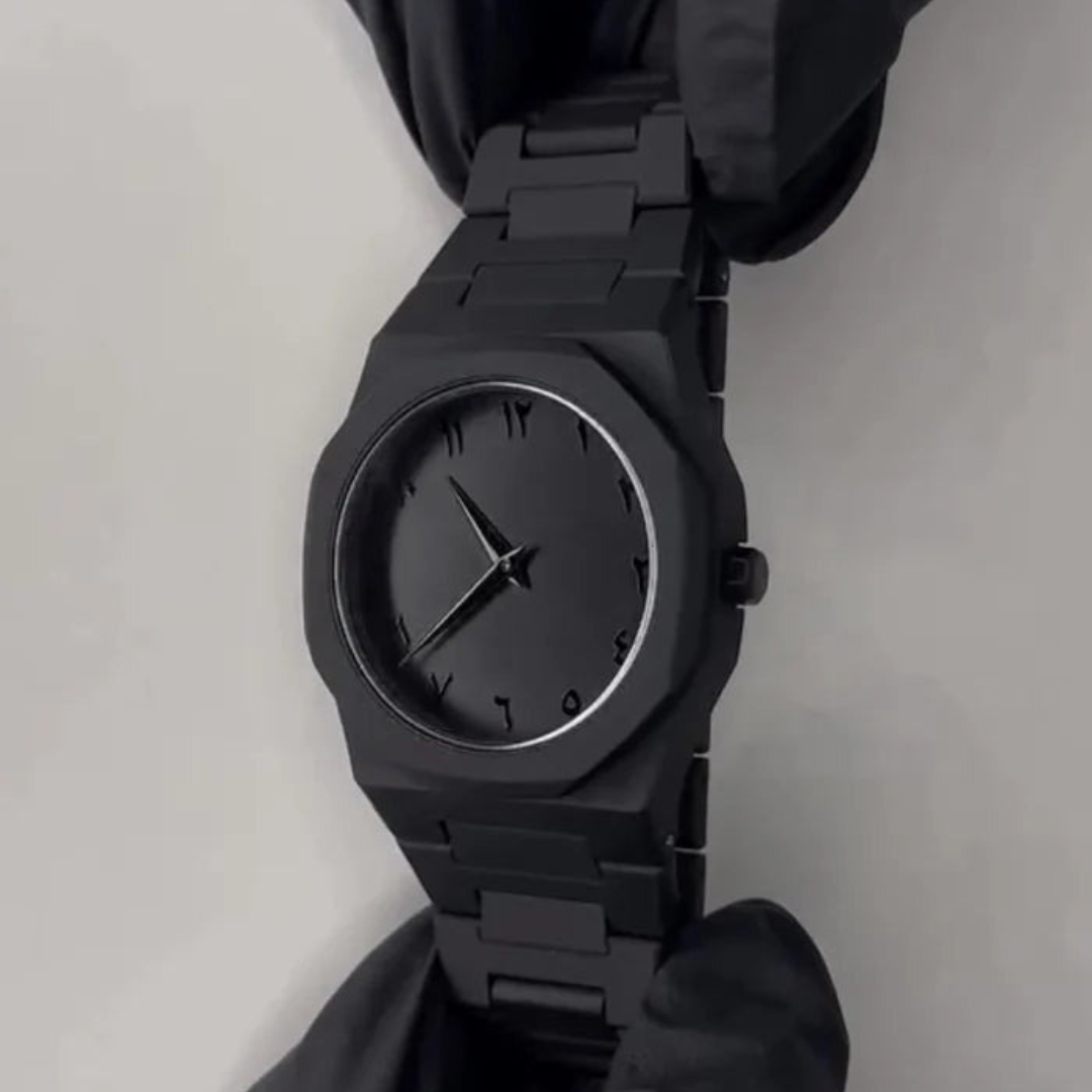 Arabic Aura Men's Watch with Arabic Numerals Matte Black Minimalist Analog Watch | Trending Wristwatch With Octagonal Case