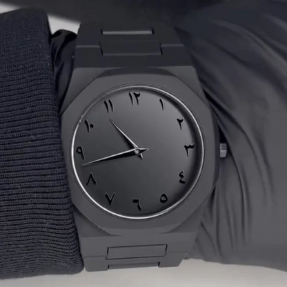 Arabic Aura Men's Watch with Arabic Numerals Matte Black Minimalist Analog Watch | Trending Wristwatch With Octagonal Case